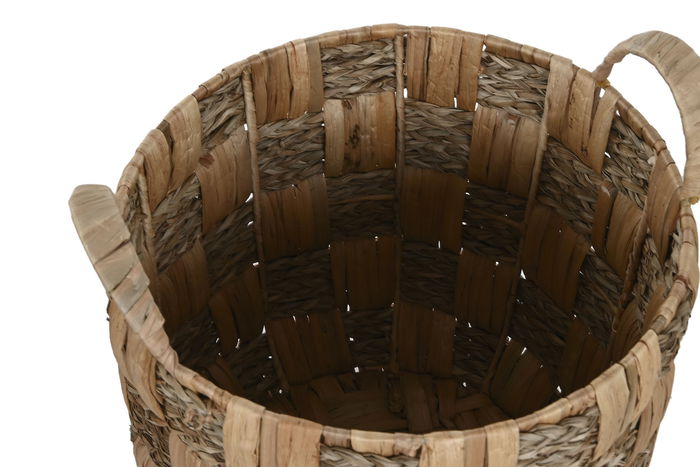 DKD Home Decor Cesta Balines Set de 4 Jacintos de Agua y Metal Natural 44 x 44 x 48 cm