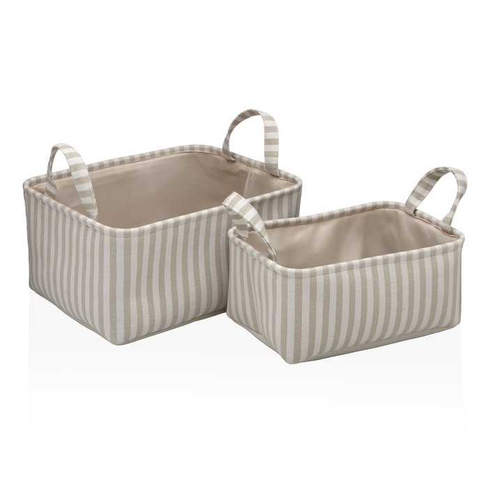 Versa Set Dos Cestas Rayas Gris 35x27x17 cm (2 Unidades) Versa Set Dos Cestas Rayas Gris 35x27x17 cm (2 Unidades)