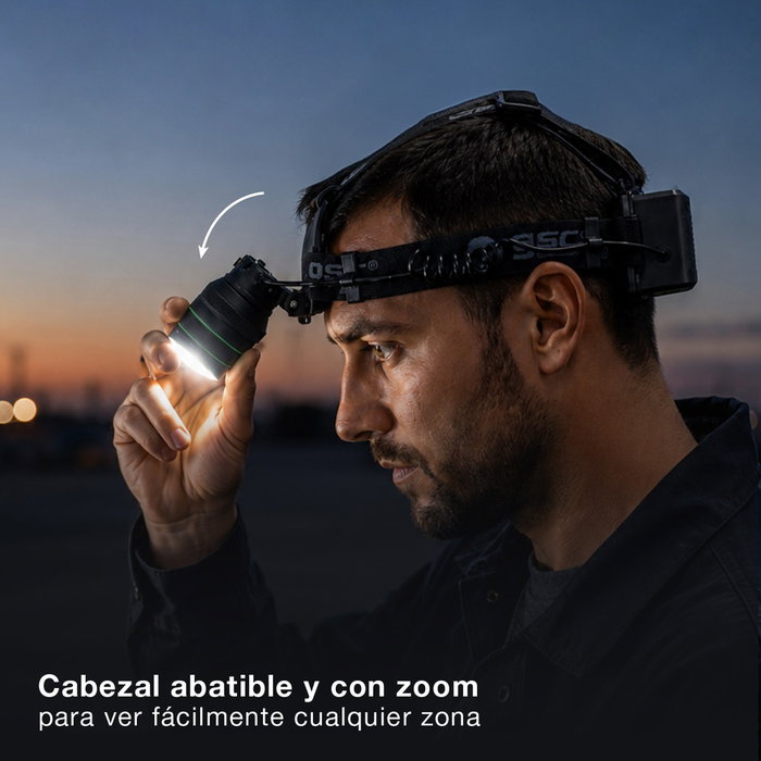 GSC Evolution Linterna LED de cabeza con zoom recargable USB 60W + 1,2W