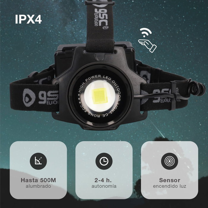 GSC Evolution Linterna LED de cabeza con zoom recargable USB 60W + 1,2W