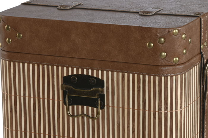 DKD Home Decor Set de 3 Baúles en PU y Bambú Marrón DKD Home Decor Set de 3 Baúles en PU y Bambú Marrón