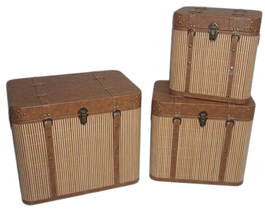 DKD Home Decor Set de 3 Baúles en PU y Bambú Marrón