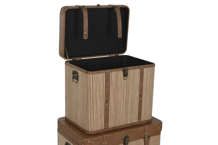 DKD Home Decor Set de 3 Baúles en PU y Bambú Marrón DKD Home Decor Set de 3 Baúles en PU y Bambú Marrón