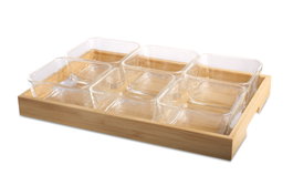 DKD Home Decor Set de Aperitivo de 7 Piezas en Cristal y Bambú 32x21x6 cm