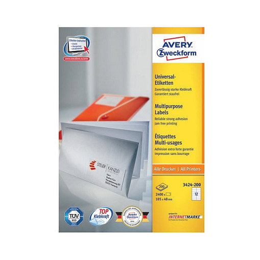 AVERY Zweckform Etiquetas 3424-200 Blanco 105,0 x 48,0 mm AVERY Zweckform Etiquetas 3424-200 Blanco 105,0 x 48,0 mm