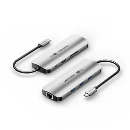Vention TQKHB Docking Station 8 en 1 USB-C con HDMI 4K y RJ45, Gris