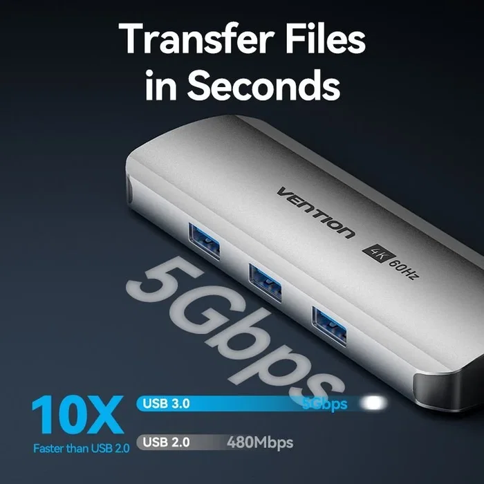 Vention TQKHB Docking Station 8 en 1 USB-C con HDMI 4K y RJ45, Gris