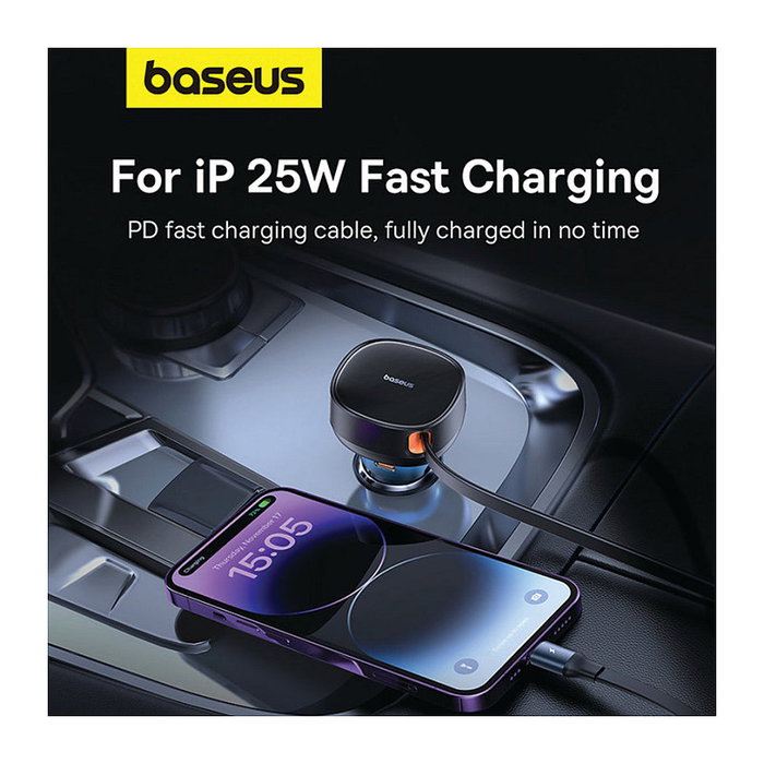 Baseus Enjoyment Pro Cargador de Coche 60W con Cable USB-C Retráctil Negro Baseus Enjoyment Pro Cargador de Coche 60W con Cable USB-C Retráctil Negro