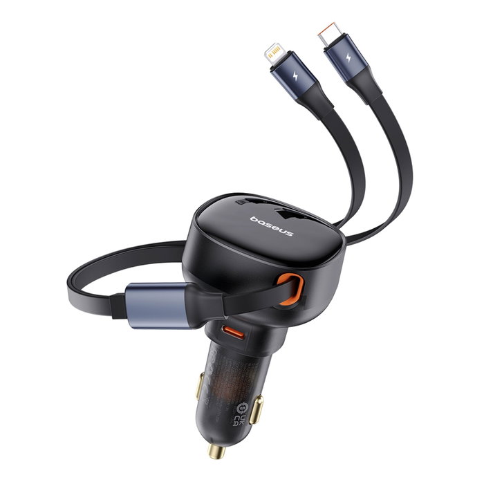 Baseus Enjoyment Pro Cargador de Coche 60W con Cable USB-C Retráctil Negro Baseus Enjoyment Pro Cargador de Coche 60W con Cable USB-C Retráctil Negro