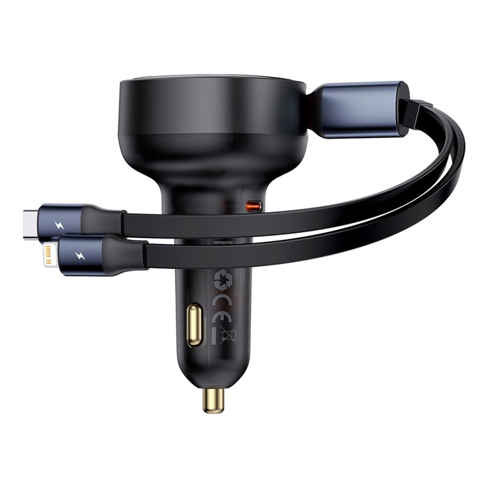 Baseus Enjoyment Pro Cargador de Coche 60W con Cable USB-C Retráctil Negro Baseus Enjoyment Pro Cargador de Coche 60W con Cable USB-C Retráctil Negro