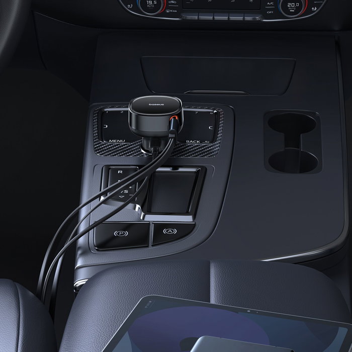 Baseus Enjoyment Pro Cargador de Coche 60W con Cable USB-C Retráctil Negro Baseus Enjoyment Pro Cargador de Coche 60W con Cable USB-C Retráctil Negro