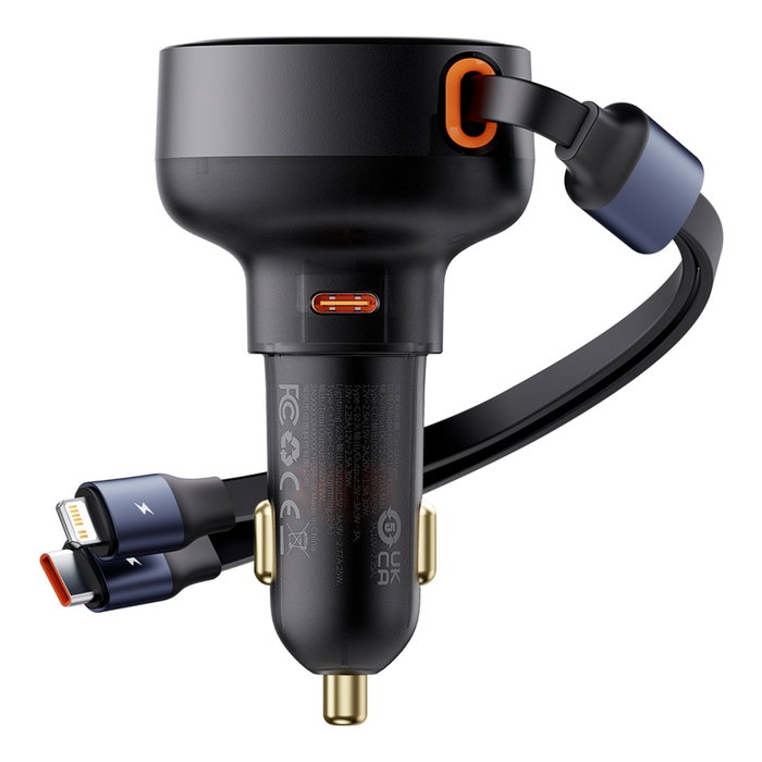 Baseus Enjoyment Pro Cargador de Coche 60W con Cable USB-C Retráctil Negro Baseus Enjoyment Pro Cargador de Coche 60W con Cable USB-C Retráctil Negro