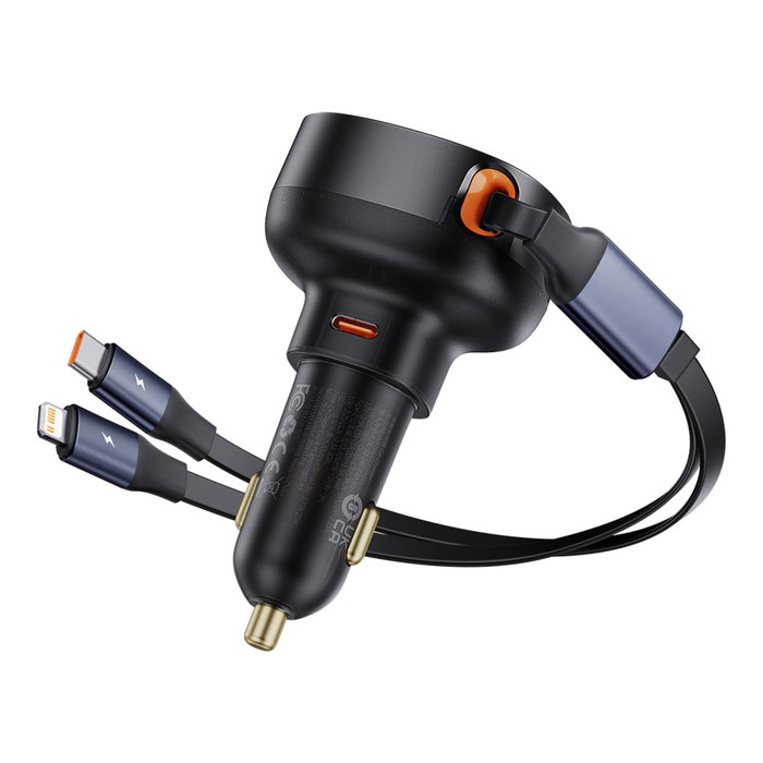 Baseus Enjoyment Pro Cargador de Coche 60W con Cable USB-C Retráctil Negro Baseus Enjoyment Pro Cargador de Coche 60W con Cable USB-C Retráctil Negro