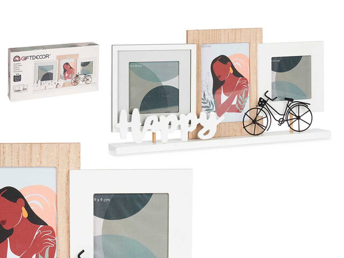 Giftdecor Portafotos Triple Happy 40 cm x 21 cm x 6 cm MDF Blanco Marron (Set de 6) Giftdecor Portafotos Triple Happy 40 cm x 21 cm x 6 cm MDF Blanco Marron (Set de 6)
