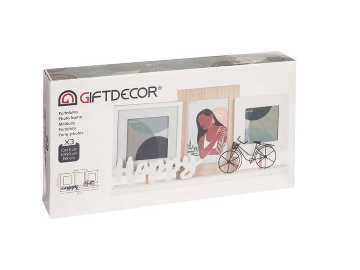 Giftdecor Portafotos Triple Happy 40 cm x 21 cm x 6 cm MDF Blanco Marron (Set de 6) Giftdecor Portafotos Triple Happy 40 cm x 21 cm x 6 cm MDF Blanco Marron (Set de 6)