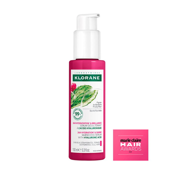 Klorane Sérum Rehidratante Higo de Barbaria y Ácido Hialurónico - 100 ml - Protector Térmico 200°C - Tratamiento Hidratante y Brillante para Todo Tipo de Cabello