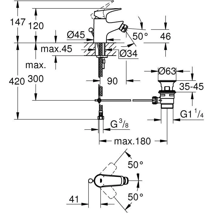 Grohe Mezclador Monomando de Bidé para Baño