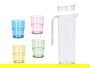 Leknes Set Jarra 1,6 L con 4 Vasos de Colores Transparente, Amarillo, Azul, Rosa, Verde - Dimensiones 14.5 x 28 x 11 cm (Set de 8)