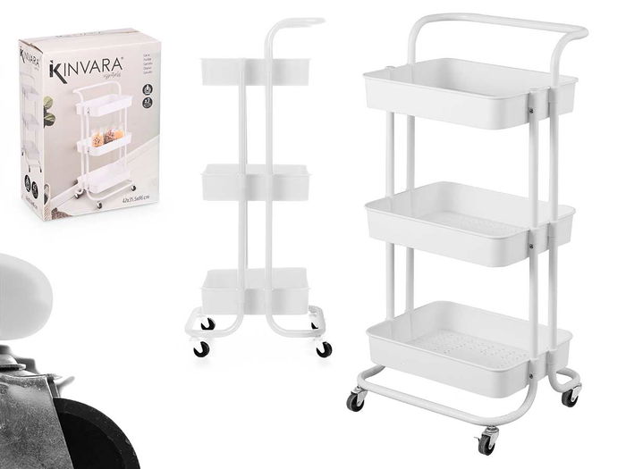 Kinvara Carro Organizador Blanco 3 Pisos Plástico y Metal 43x32x16.5cm Capacidad 15kg Kinvara Carro Organizador Blanco 3 Pisos Plástico y Metal 43x32x16.5cm Capacidad 15kg