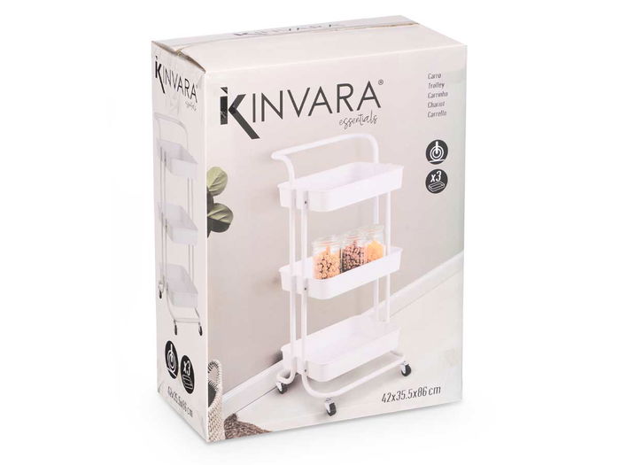 Kinvara Carro Organizador Blanco 3 Pisos Plástico y Metal 43x32x16.5cm Capacidad 15kg Kinvara Carro Organizador Blanco 3 Pisos Plástico y Metal 43x32x16.5cm Capacidad 15kg