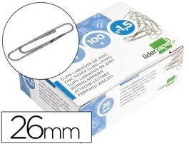 Liderpapel Clips nº1,5 Labiados 26 mm Caja 100 Unidades Calidad Extra Zinc Punta Redonda