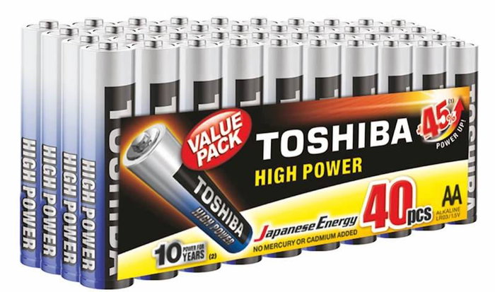 TOSHIBA Pack de 80 Pilas Alcalinas AA y AAA - Linterna Negra de Regalo, PROMO