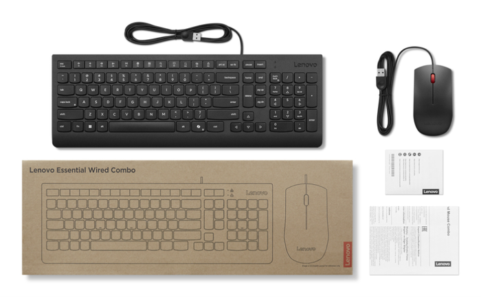 Lenovo ES 172 Combo Teclado y Mouse Wired USB Español con Tecla Copilot, Teclado Numérico y Diseño Anti-derrames - Negro
