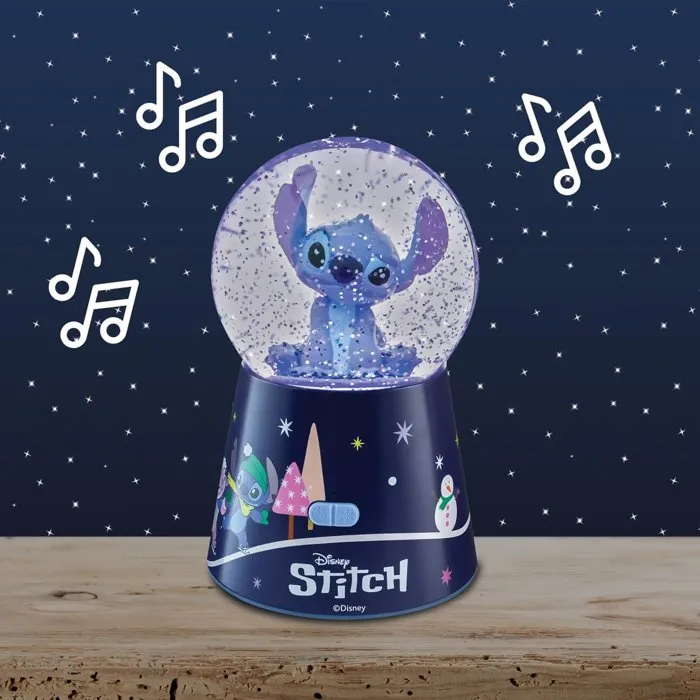 Lexibook LEX3380743115559 Altavoz Bluetooth Disney Stitch, Globo de Nieve Decorativo, Recargable USB-C, Azul