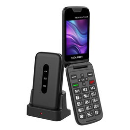 Volfen Telefono Movil Nexo Flip Tipo Concha Con Base Negro 2.8 Pulgadas LCD, Botones Grandes, Base Cargadora, Dual SIM, 2G, Bluetooth