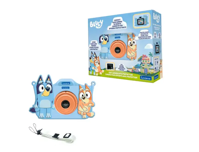 Lexibook Cámara Digital Infantil Bluey y Bingo con Protector Pantalla LCD 2.4'', Memoria 32 GB, Recargable USB-C, Cámara de Fotos para Niños