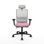Silla de oficina Haches con mecanismo Sincro/Traslack tapizada con Tela color Rosa y malla color Blanco. Equipada con lumbar 1D, Brazos 2D, Cabecero 2D y Ruedas 65mm nailon