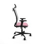 Silla de oficina Haches con mecanismo Sincro/Traslack tapizada con Tela color Rosa y malla color Blanco. Equipada con lumbar 1D, Brazos 2D, Cabecero 2D y Ruedas 65mm nailon