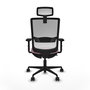 Silla de oficina Haches con mecanismo Sincro/Traslack tapizada con Tela color Rosa y malla color Blanco. Equipada con lumbar 1D, Brazos 2D, Cabecero 2D y Ruedas 65mm nailon