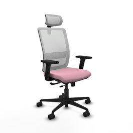 Silla de oficina Haches con mecanismo Sincro/Traslack tapizada con Tela color Rosa y malla color Blanco. Equipada con lumbar 1D, Brazos 2D, Cabecero 2D y Ruedas 65mm nailon