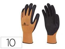 Deltaplus Guantes de poliéster con palma y dedos impregnados de látex, Naranja Fluor/Negro, Talla 10