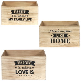 Home Deco Factory Juego de 3 Cajas Madera "Home" Medidas: 40x30x22cm, 37x27x20cm, 34x24x18cm