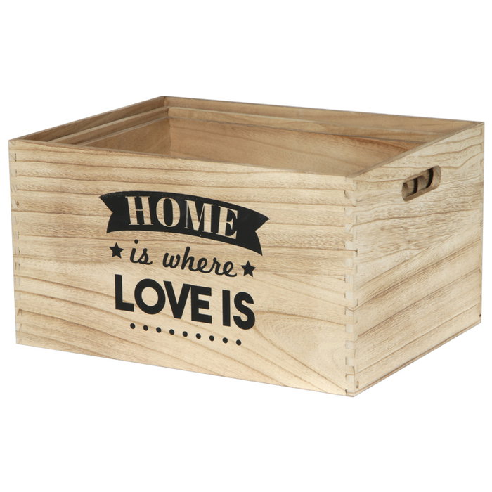 Home Deco Factory Juego de 3 Cajas Madera "Home" Medidas: 40x30x22cm, 37x27x20cm, 34x24x18cm