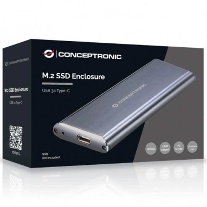 Conceptronic Caja Externa para SSD M.2 USB 3.1 Tipo C de Aluminio, No Compatible con PCIe NVMe