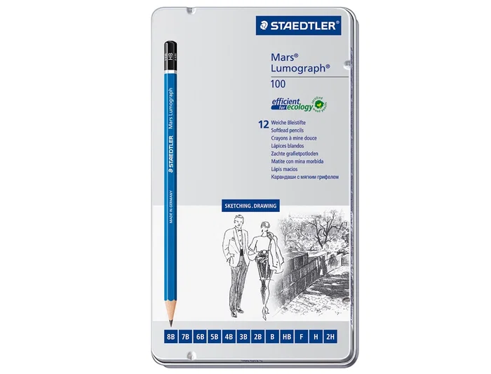 Staedtler Lápices de Grafito Mars Lumograph 100 Caja Metálica de 12 Lápices Surtido 8B-2H Staedtler Lápices de Grafito Mars Lumograph 100 Caja Metálica de 12 Lápices Surtido 8B-2H