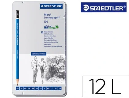 Staedtler Lápices de Grafito Mars Lumograph 100 Caja Metálica de 12 Lápices Surtido 8B-2H Staedtler Lápices de Grafito Mars Lumograph 100 Caja Metálica de 12 Lápices Surtido 8B-2H