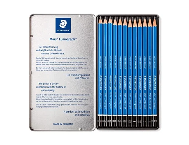 Staedtler Mars Lumograph 100 Set de 12 Lápices de Grafito en Caja Metálica