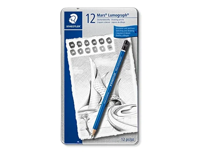 Staedtler Mars Lumograph 100 Set de 12 Lápices de Grafito en Caja Metálica