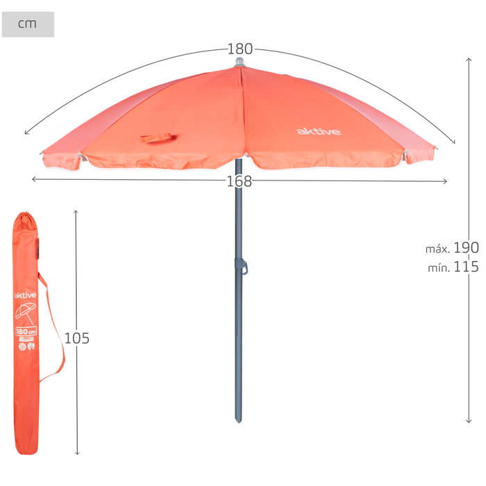 Aktive Sombrilla de playa coral de 180 cm con mástil inclinable