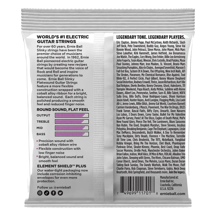 Ernieball Juego Eléctrica Entorchado Plano Power Slinky 11-48