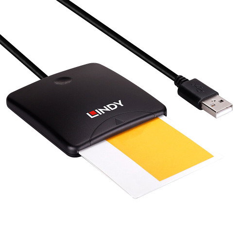 LINDY 43407 Lector de Tarjetas Magnéticas USB 2.0 (480 MB/s) con Cable de 1.2 m, Color Negro
