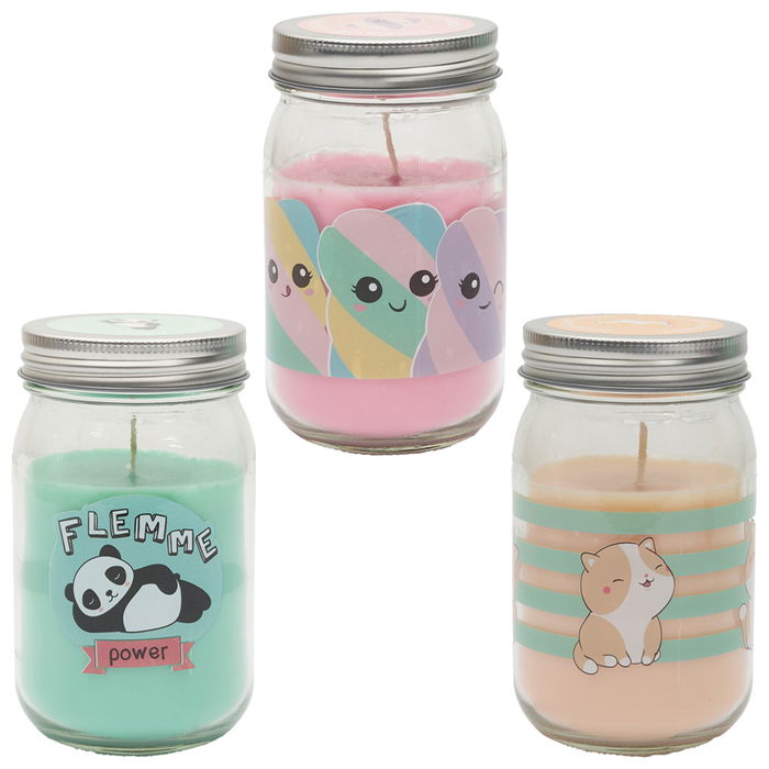 The Concept Factory Tarro Vela Perfumada Kawaii Colección Gato Panda Malvavisco Duración 41h Cera Parafina 260g Vidrio