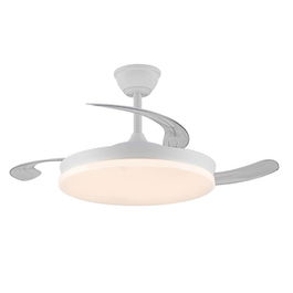 Cristalrecord Ventilador de Techo con Luz LED Milky M Eco, 45W 4400 LM, Aspas Retráctiles, Luz 3CCT Dimmable, Ø106 cm, Blanco, Mando a Distancia Incluido