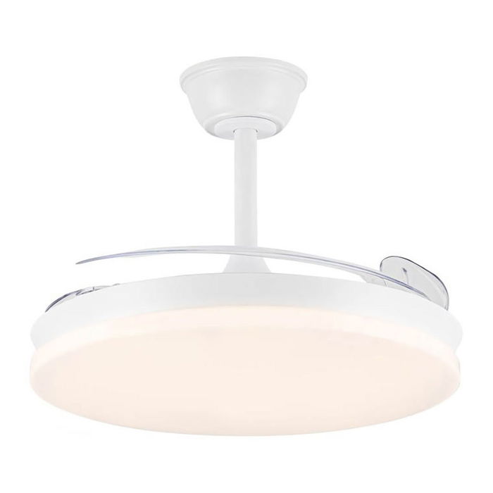 Cristalrecord Ventilador de Techo con Luz LED Milky M Eco, 45W 4400 LM, Aspas Retráctiles, Luz 3CCT Dimmable, Ø106 cm, Blanco, Mando a Distancia Incluido