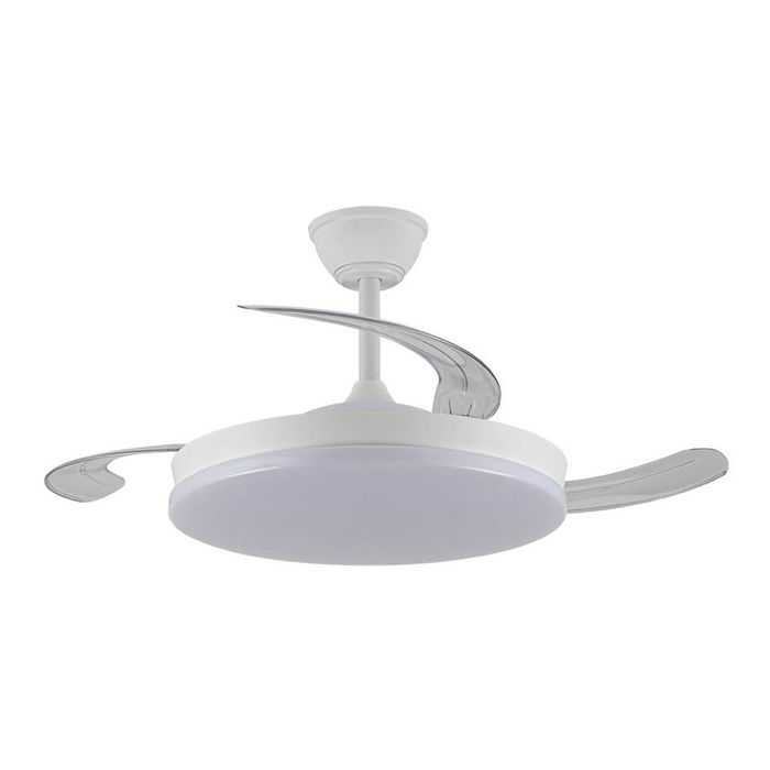 Cristalrecord Ventilador de Techo con Luz LED Milky M Eco, 45W 4400 LM, Aspas Retráctiles, Luz 3CCT Dimmable, Ø106 cm, Blanco, Mando a Distancia Incluido