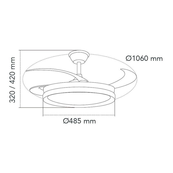 Cristalrecord Ventilador de Techo con Luz LED Milky M Eco, 45W 4400 LM, Aspas Retráctiles, Luz 3CCT Dimmable, Ø106 cm, Blanco, Mando a Distancia Incluido